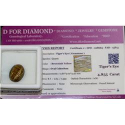 4.855CT TIGERS EYE GEMSTONE WITH COA
