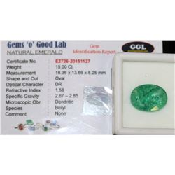 15CT EMERALD GEMSTONE  WITH COA