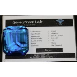 130.80CT TOPAZ GEMSTONE-HUE ENHANCED WITH COA