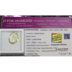5.405CT NATURAL CITRINE GEMSTONE WITH COA