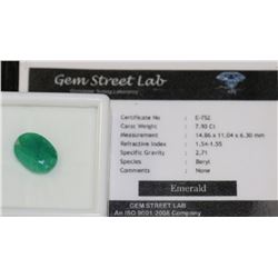 7.90CT EMERALD GEMSTONE WITH COA