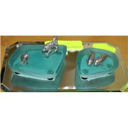 2 PEWTER SEALS ON GLASS ORNAMENT