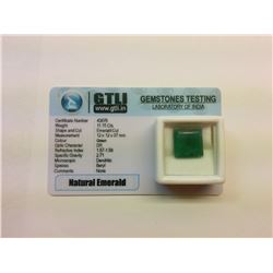 11.15CT GEM QUALITY NATURAL EMERALD WITH COA