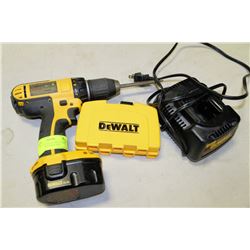DEWALT CORDLESS DRILL WITH CHARGER AND DRILL BITS