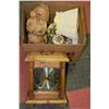 Image 1 : BOX OF WOODEN MANTLE CLOCK ,LAMPS AND COLLECTIBLES