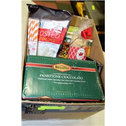BOX OF ASSORTED FOODS,SNACKS,CANDIES,GIFTWARE
