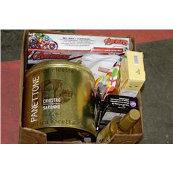 BOX OF ASSORTED FOODS,SNACKS,CANDIES,GIFTWARE