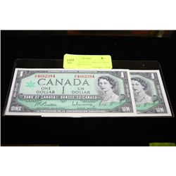 GEM UNC 1967 CENTENNIAL $1 NOTE CONSECUTIVE S/N X2