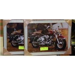 HARLEY DAVIDSON MOTORCYCLE TIN FRAMED PICTURE X2
