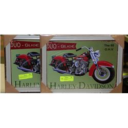 HARLEY DAVIDSON DUO-GLIDE TIN FRAMED PICTURE X2