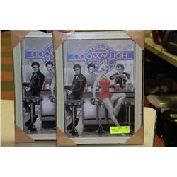 HOLLYWOOD DINER TIN FRAMED PICTURE X2