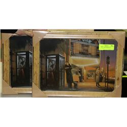 CINEMA SCENE FRAMED TIN PICTURE X2