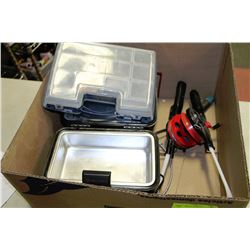 BOX W/2 ICE FISHING RODS W/TIP-UP