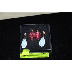 2 PAIRS OF ESTATE EARRINGS - RED RHINESTONE &