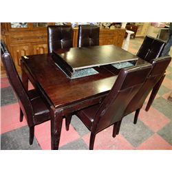 WOODEN DINING TABLE WITH LEAF & 6 LEATHERETTE