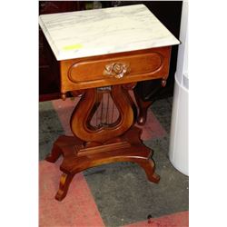 WOOD CARVED TELEPHONE STAND WITH MARBLE TOP