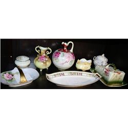 SHELF OF HANDPAINTED ESTATE ORNAMENTS ON CHOICE