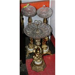 ESTATE 3 PC BRASS CHERUB ASHTRAY SET