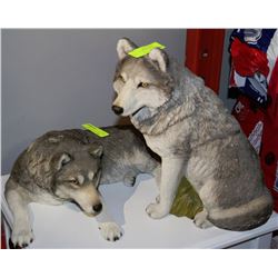 TWO CARVED WOLF SCULPTURES