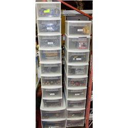 19 BINS OF ASSORTED TOOLS & HARDWARE ETC.