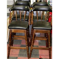 SET OF 4 VITNAGE WOOD AND BLACK LEATHERETTE