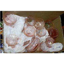 BOX OF PINK DEPRESSION GLASS