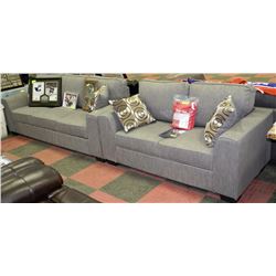 NEW GREY FABRIC SOFA  AND LOVE SEAT WITH ACCENT