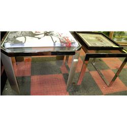 TWO CHROME AND GLASS END TABLES