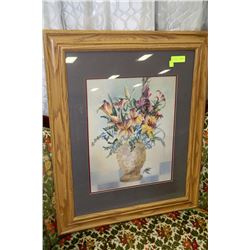OAK FRAMED FLORAL PICTURE