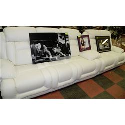 NEW WHITE PERFORATED LEATHER RECLINING SOFA  AND
