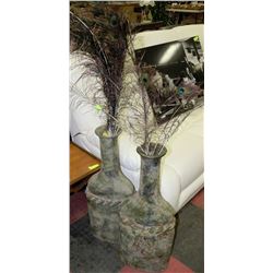 2 LARGE VASES WITH PEACOCK FEATHERS