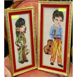 PAIR OF BOY AND GIRL NEEDLEPOINT PICTURES