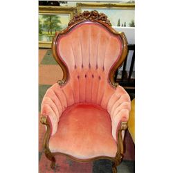 WOOD CARVED DUSTY ROSE ARMCHAIR ON CHOICE