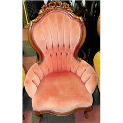 WOOD CARVED DUSTY ROSE ARMCHAIR ON CHOICE