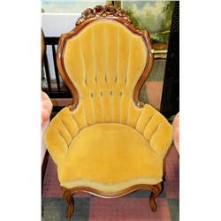 WOOD CARVED YELLOW FABRIC ARMCHAIR ON CHOICE