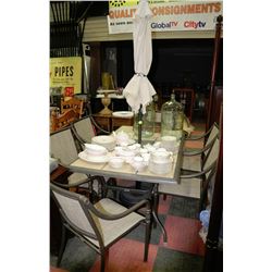 PATIO SET WITH TABLE, 6 CHAIRS & UMBRELLA