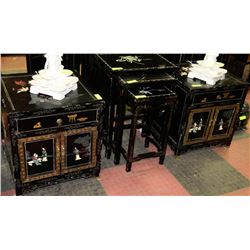 CHINESE HANDPAINTED STYLE END TABLES X2