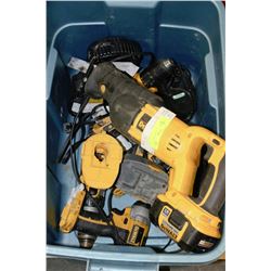 BIN WITH DEWALT CORDLESS DRILLS, SAWZALL ETC