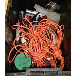 CONTAINER OF DRILL BITS, HAND SAW, CLAMPS, AND
