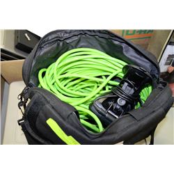 BLACK BAG WITH EXTENSION CORD AND GARMIN GPS