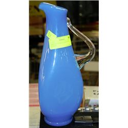 LARGE BLUE ART GLASS WINE PITCHER
