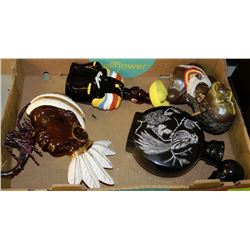 FLAT WITH AFRICAN DECANTERS & STATUES