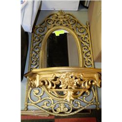 GOLD HALLWAY MIRROR WITH MATCHING SHELF