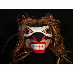 CARL SIMEON HAND CARVED AND PAINTED 'BEAR MASK', CAPE MUDGE, 15'' H X 10'' L X 18'' W