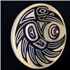 Image 2 : HARVEY JOHN 'RAVEN' PANEL, WITH ABALONE INLAY, OIL ON WOOD, 15'' D