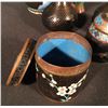 Image 2 : 6 HAND DECORATED CHINESE CLOISONNE VASES AND CONTAINERS, BLACK THEME