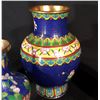 Image 2 : 7 HAND DECORATED CHINESE CLOISONNE VASES, CONTAINERS AND PAINTED EGG, DARK BLUE THEME