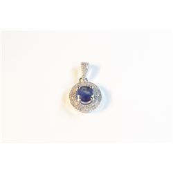 14K GOLD SAPPHIRE (1.20CT) WITH 73 DIAMONDS PENDANT ACCENTED BY 73 SINGLE CUT DIAMONDS