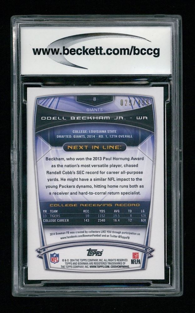 Odell Beckham Jr 2014 Bowman Rainbow Blue R8 029499 - 