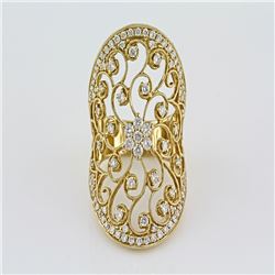 1.35 ctw Pave' Diamond  Filigree Victorian Design Ring 14Kt Yellow Gold F, SI2-I1, 12.07 gms 6.5